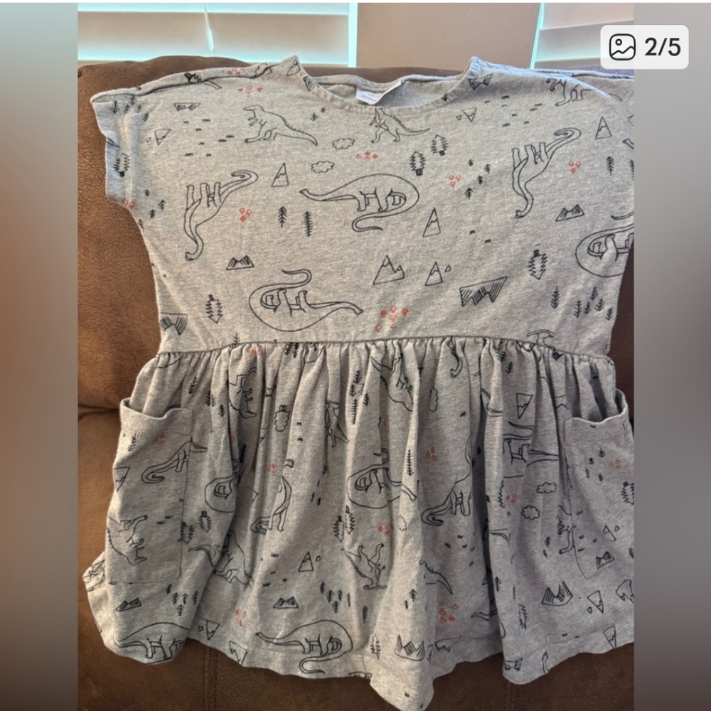 Hanna Andersson Gray Dinosaur Print Kids Dress